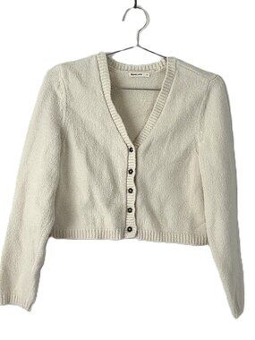 Marine Layer Crop Boxy Cardigan Cotton Blend Cream S